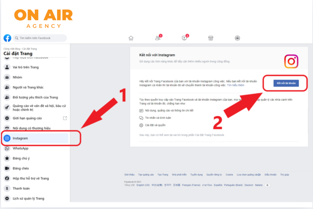 Cách liên kết Fanpage Facebook với Instagram bằng trình duyệt