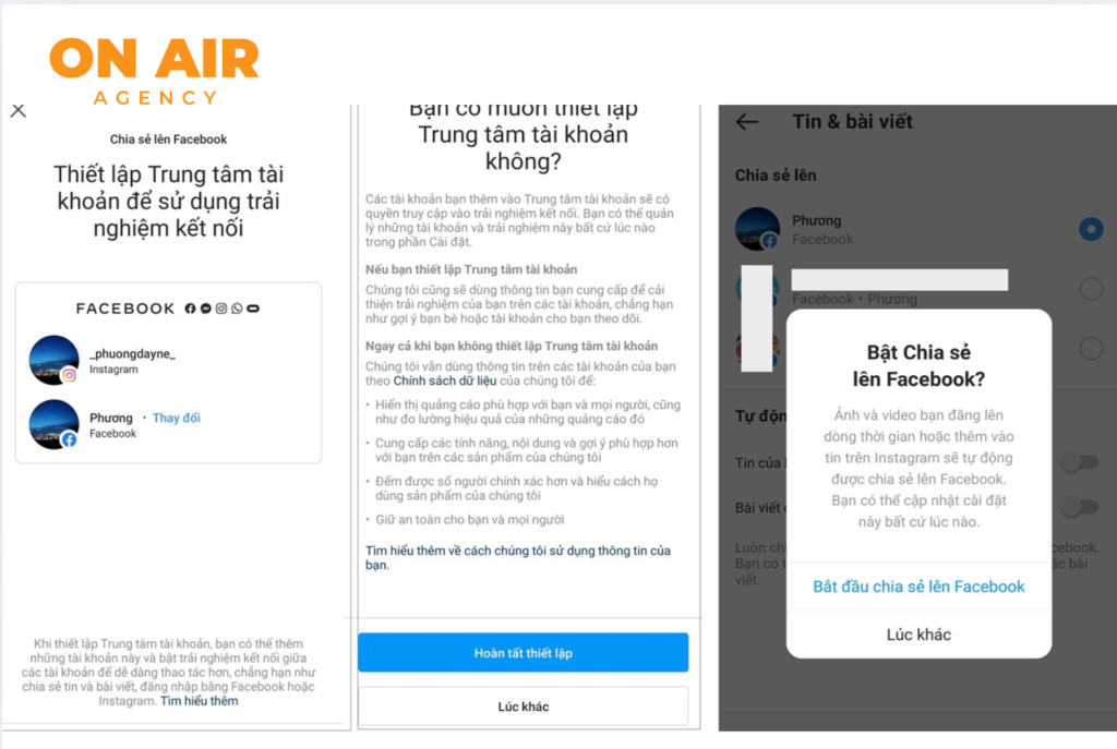Các bước liên kết tài khoản Facebook và Instagram